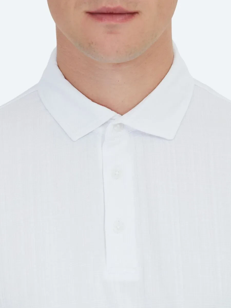 Beyaz Jakarlı Polo Yaka T-Shirt - 5