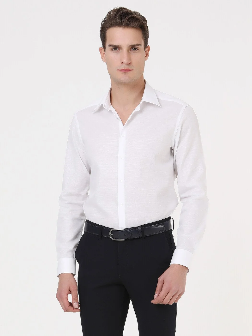 Beyaz Mikro Regular Fit Dokuma Klasik %100 Pamuk Gömlek - 4