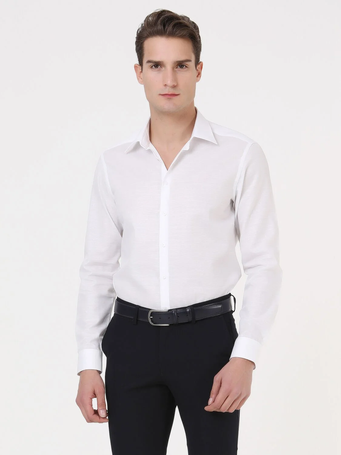 Beyaz Mikro Regular Fit Dokuma Klasik %100 Pamuk Gömlek - 4