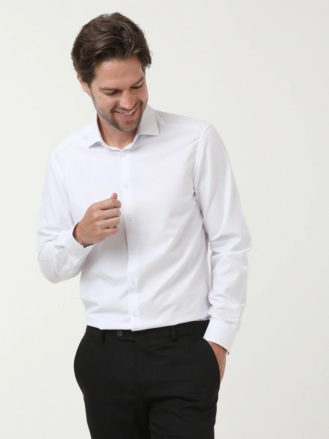Beyaz Mikro Regular Fit Dokuma Klasik Pamuk Karışımlı Gömlek - 3