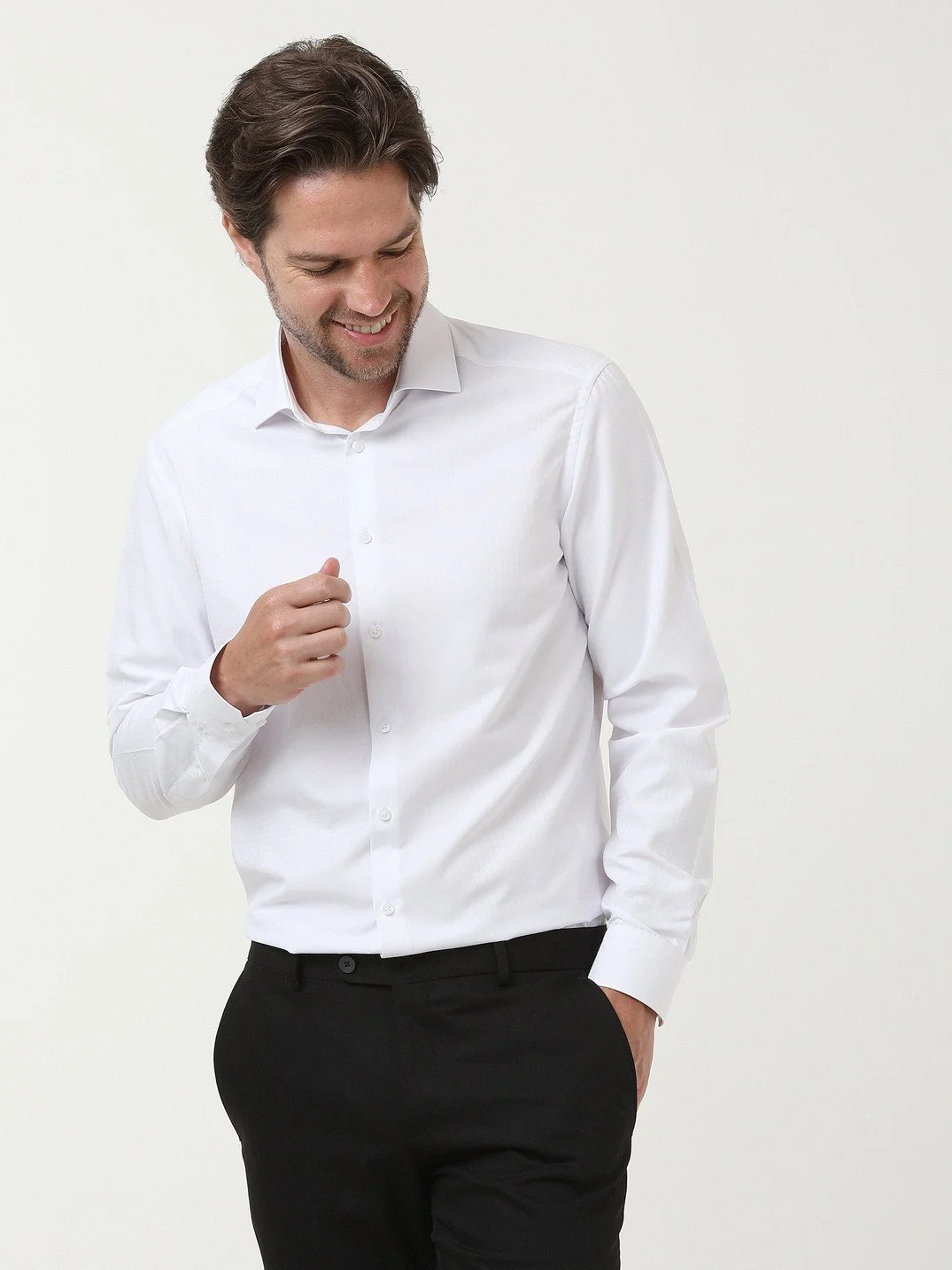 Beyaz Mikro Regular Fit Dokuma Klasik Pamuk Karışımlı Gömlek - 3