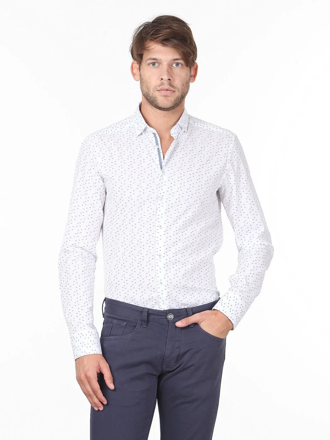 Beyaz Mikro Slim Fit Dokuma Casual %100 Pamuk Gömlek - 1