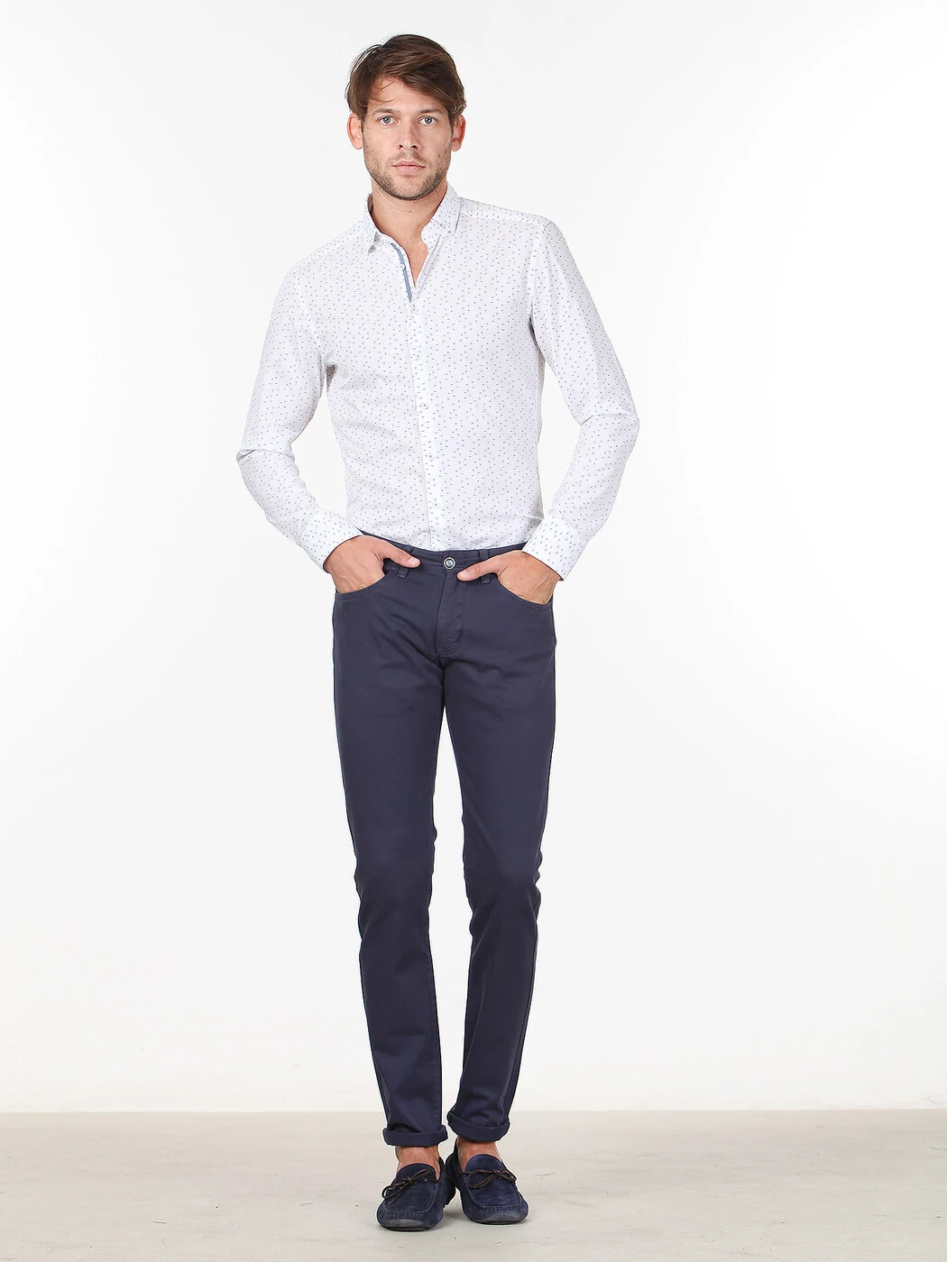 Beyaz Mikro Slim Fit Dokuma Casual %100 Pamuk Gömlek - 2