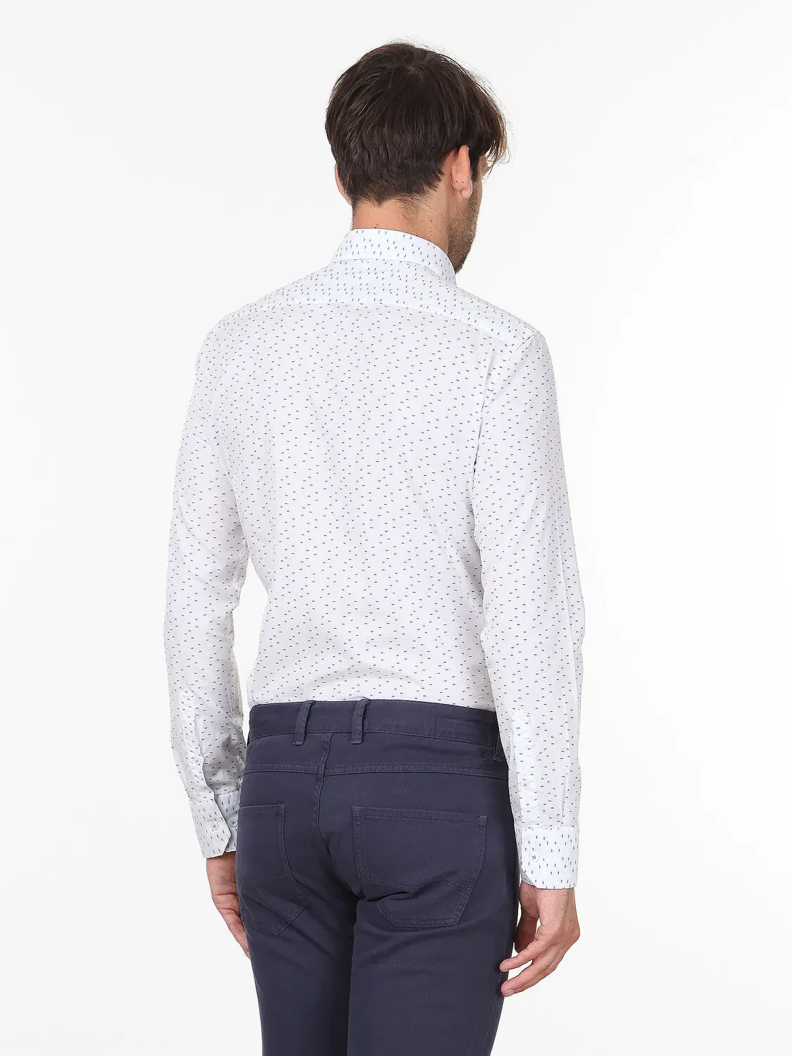 Beyaz Mikro Slim Fit Dokuma Casual %100 Pamuk Gömlek - 4