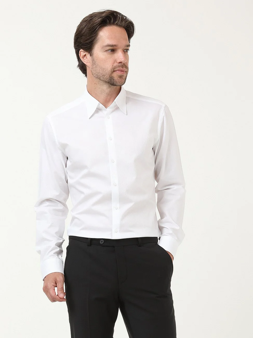 Beyaz Mikro Slim Fit Dokuma Klasik %100 Pamuk Gömlek - 2