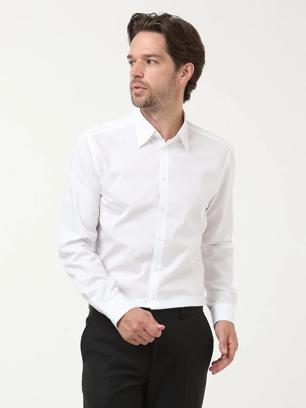 Beyaz Mikro Slim Fit Dokuma Klasik %100 Pamuk Gömlek - 3