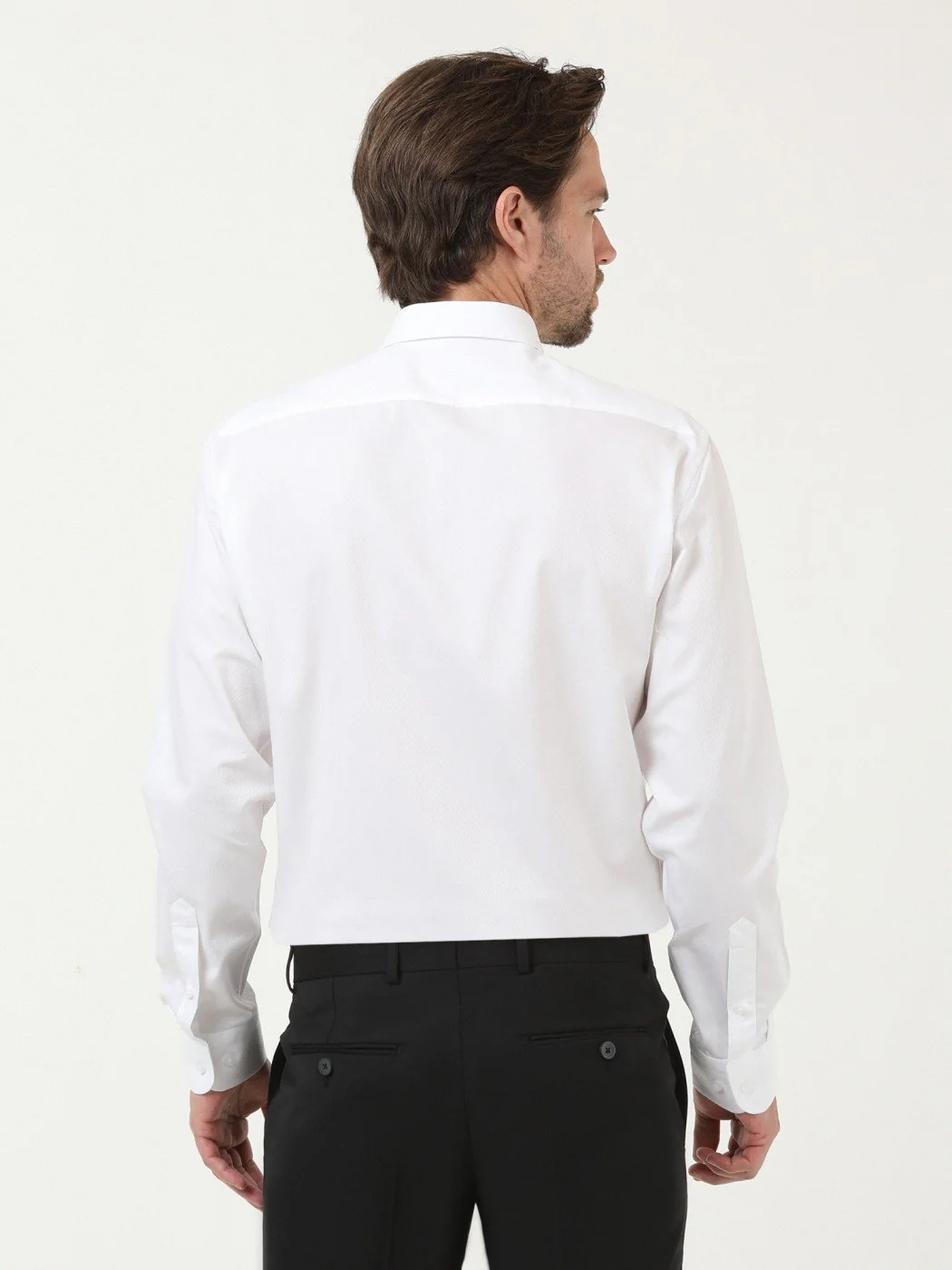Beyaz Mikro Slim Fit Dokuma Klasik %100 Pamuk Gömlek - 4