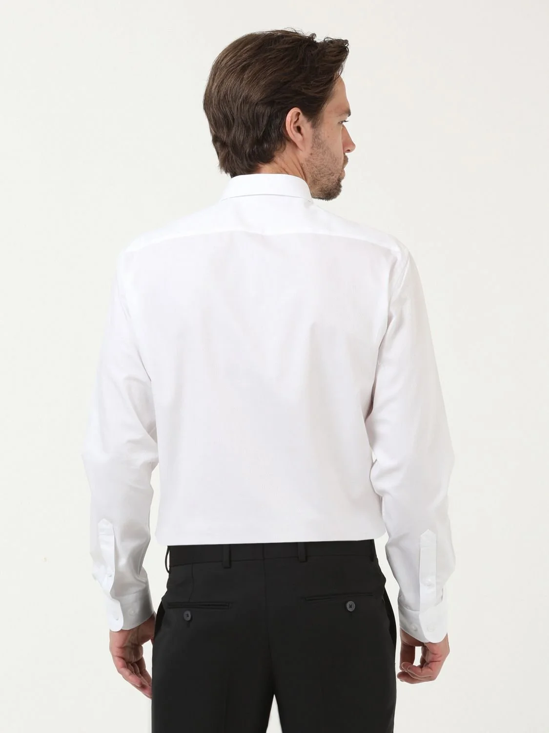 Beyaz Mikro Slim Fit Dokuma Klasik %100 Pamuk Gömlek - 4