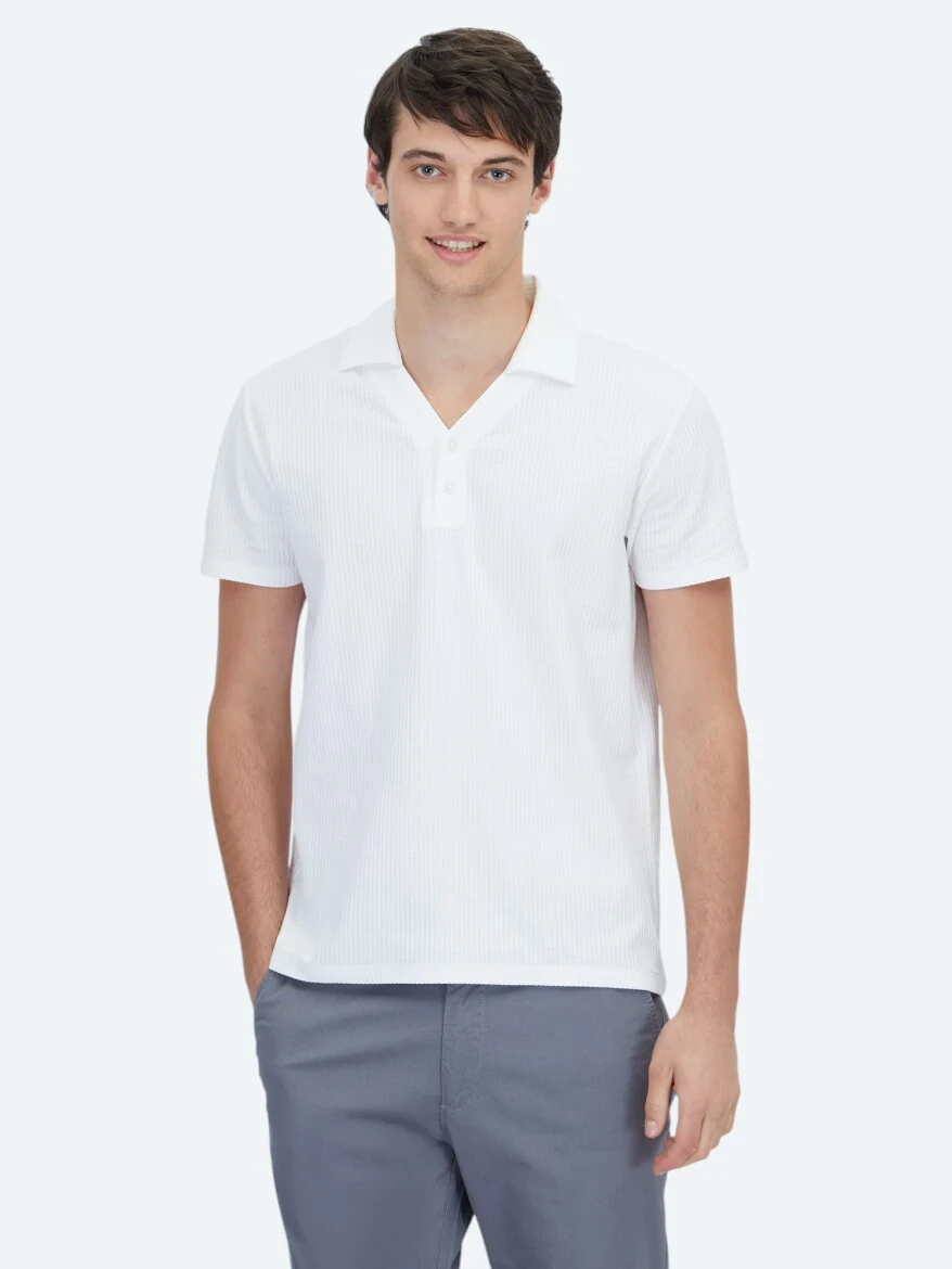 Beyaz Polo Yaka %100 Pamuk T-Shirt - 1