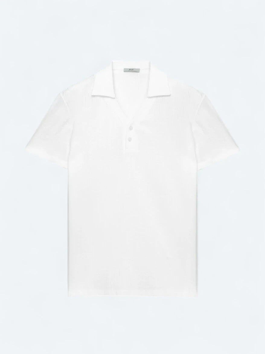 Beyaz Polo Yaka %100 Pamuk T-Shirt - 6