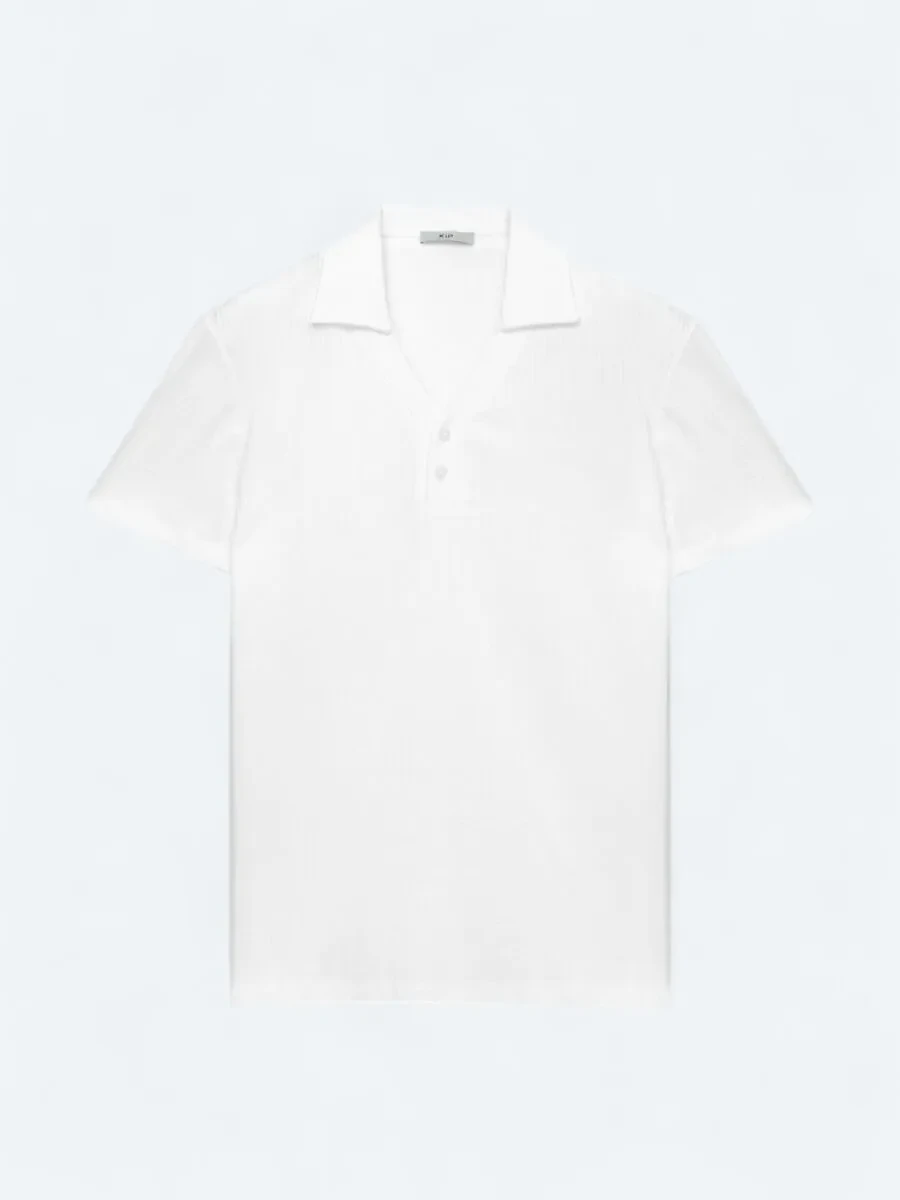Beyaz Polo Yaka %100 Pamuk T-Shirt - 6