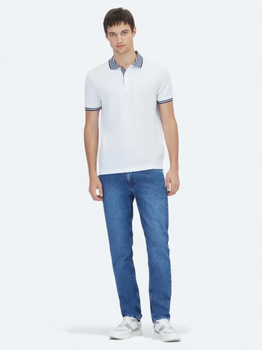 Beyaz Polo Yaka Pamuk Karışımlı T-Shirt - 2