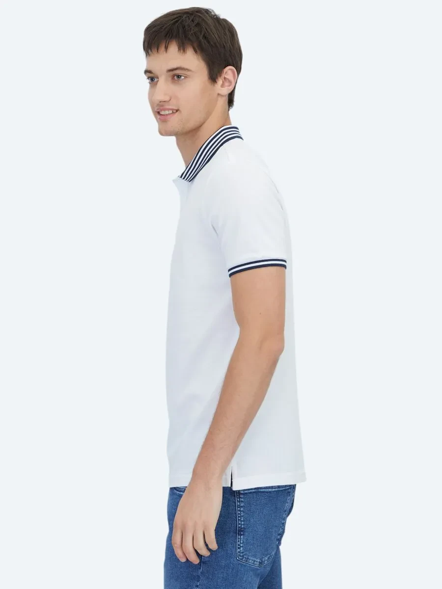 Beyaz Polo Yaka Pamuk Karışımlı T-Shirt - 3