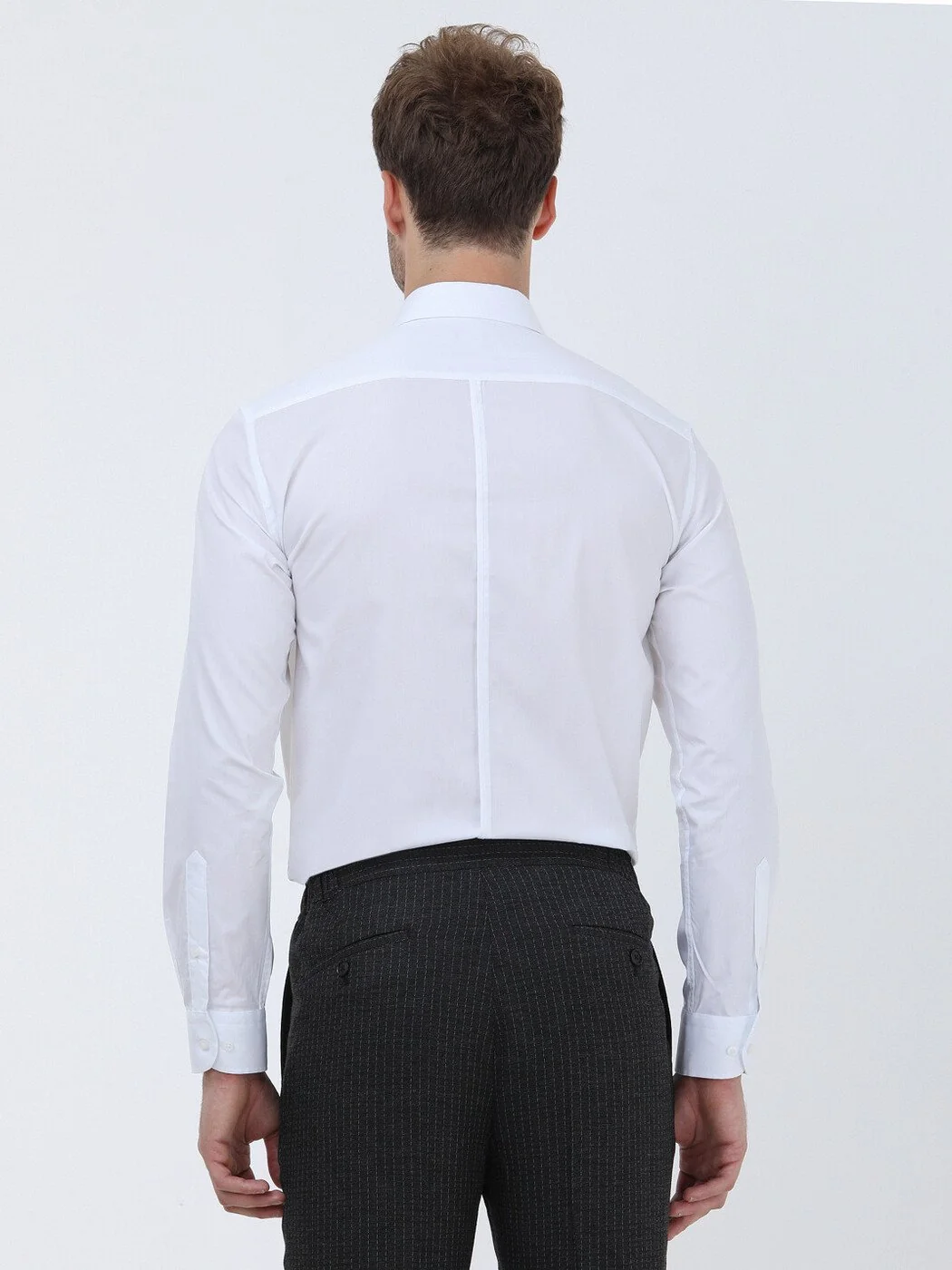 Beyaz Regular Fit Dokuma Klasik %100 Pamuk Gömlek - 5
