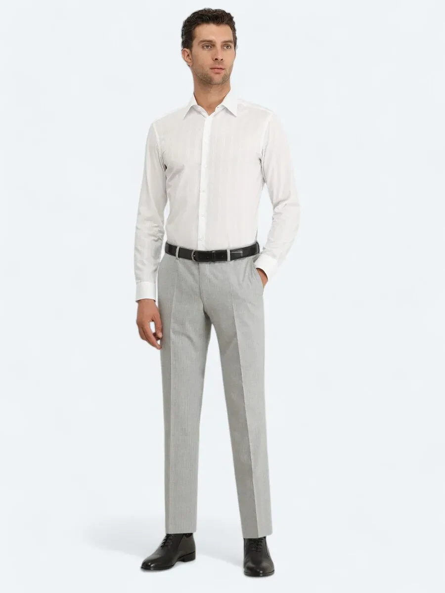 Beyaz Slim Fit Dokuma Klasik %100 Pamuk Gömlek - 2