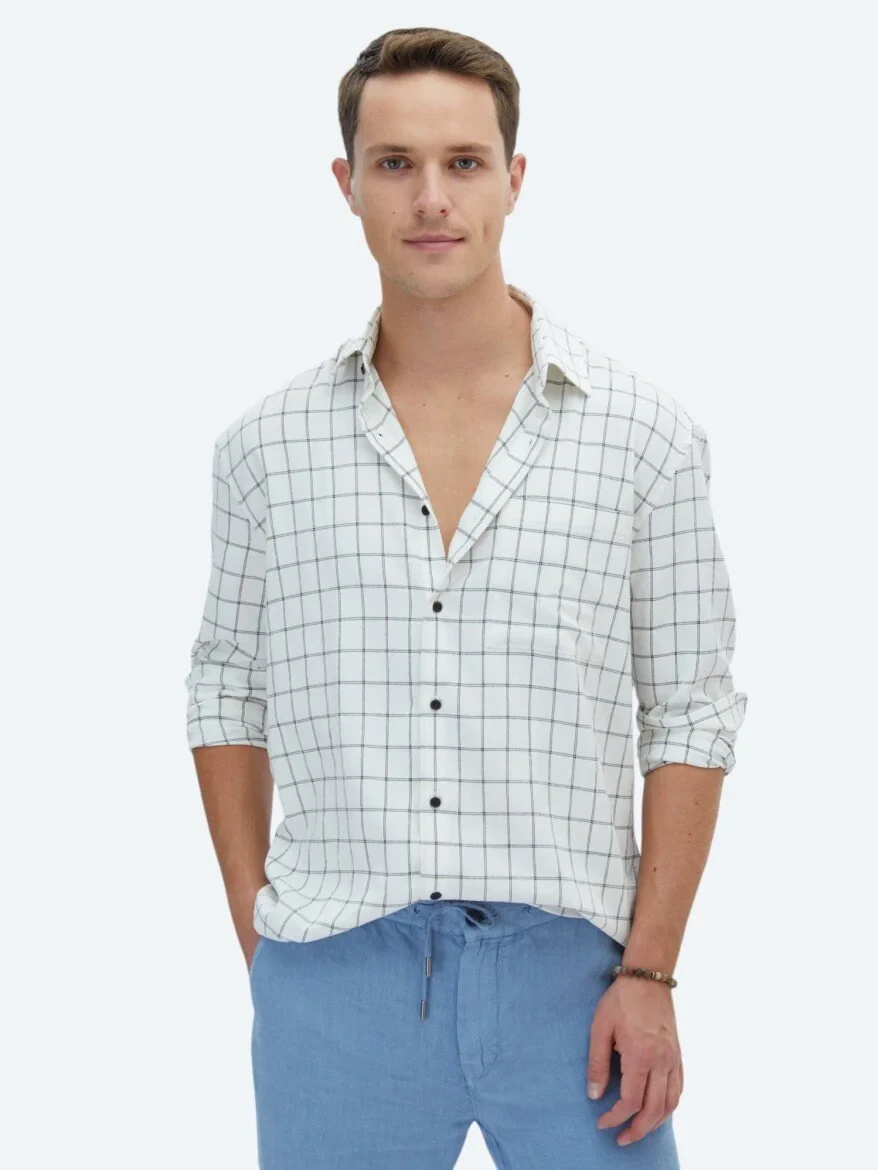 Black Checkered Oversize Fit Weaving Casual Shirt - 1