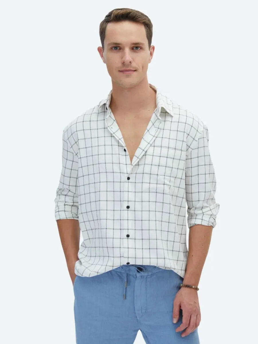 Black Checkered Oversize Fit Weaving Casual Shirt - 1