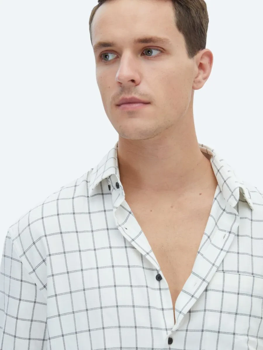Black Checkered Oversize Fit Weaving Casual Shirt - 3