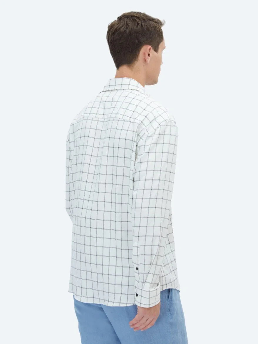 Black Checkered Oversize Fit Weaving Casual Shirt - 4