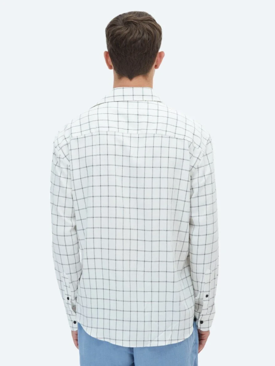 Black Checkered Oversize Fit Weaving Casual Shirt - 5