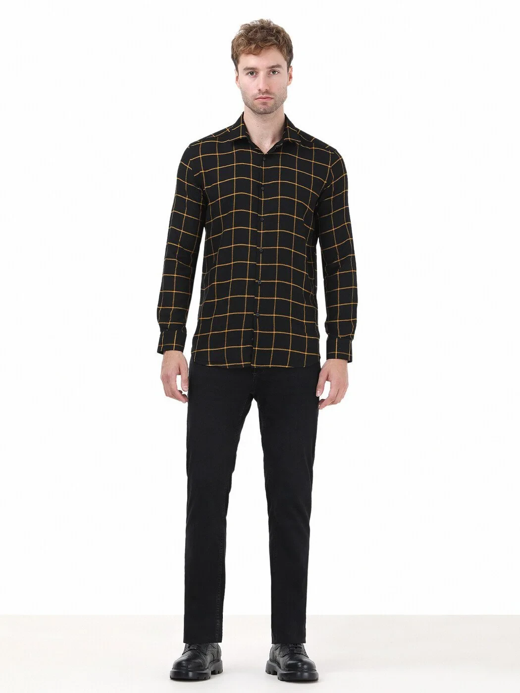 Black Checkered Regular Fit Weaving Casual Shirt - 2