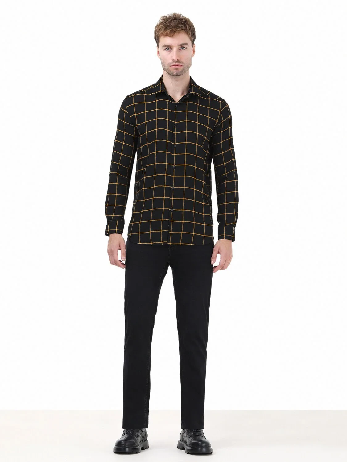 Black Checkered Regular Fit Weaving Casual Shirt - 2