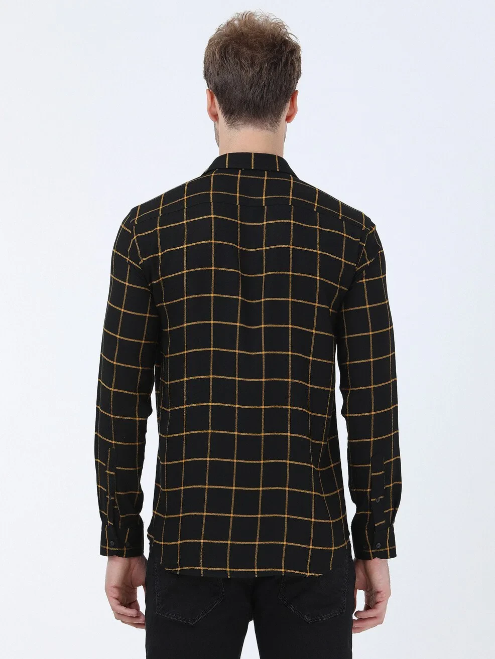 Black Checkered Regular Fit Weaving Casual Shirt - 4