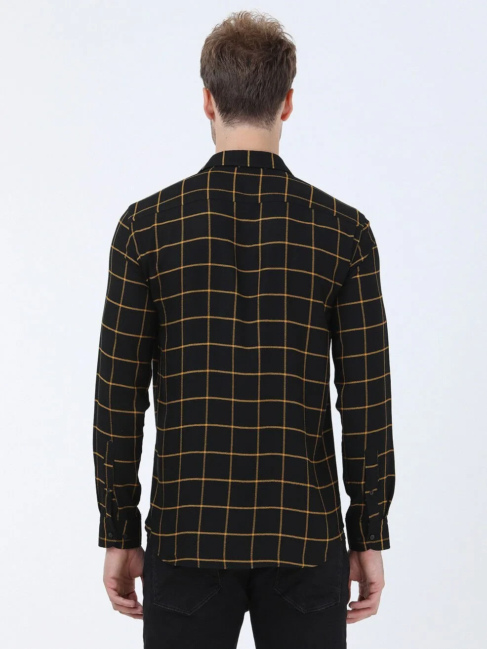 Black Checkered Regular Fit Weaving Casual Shirt - 4