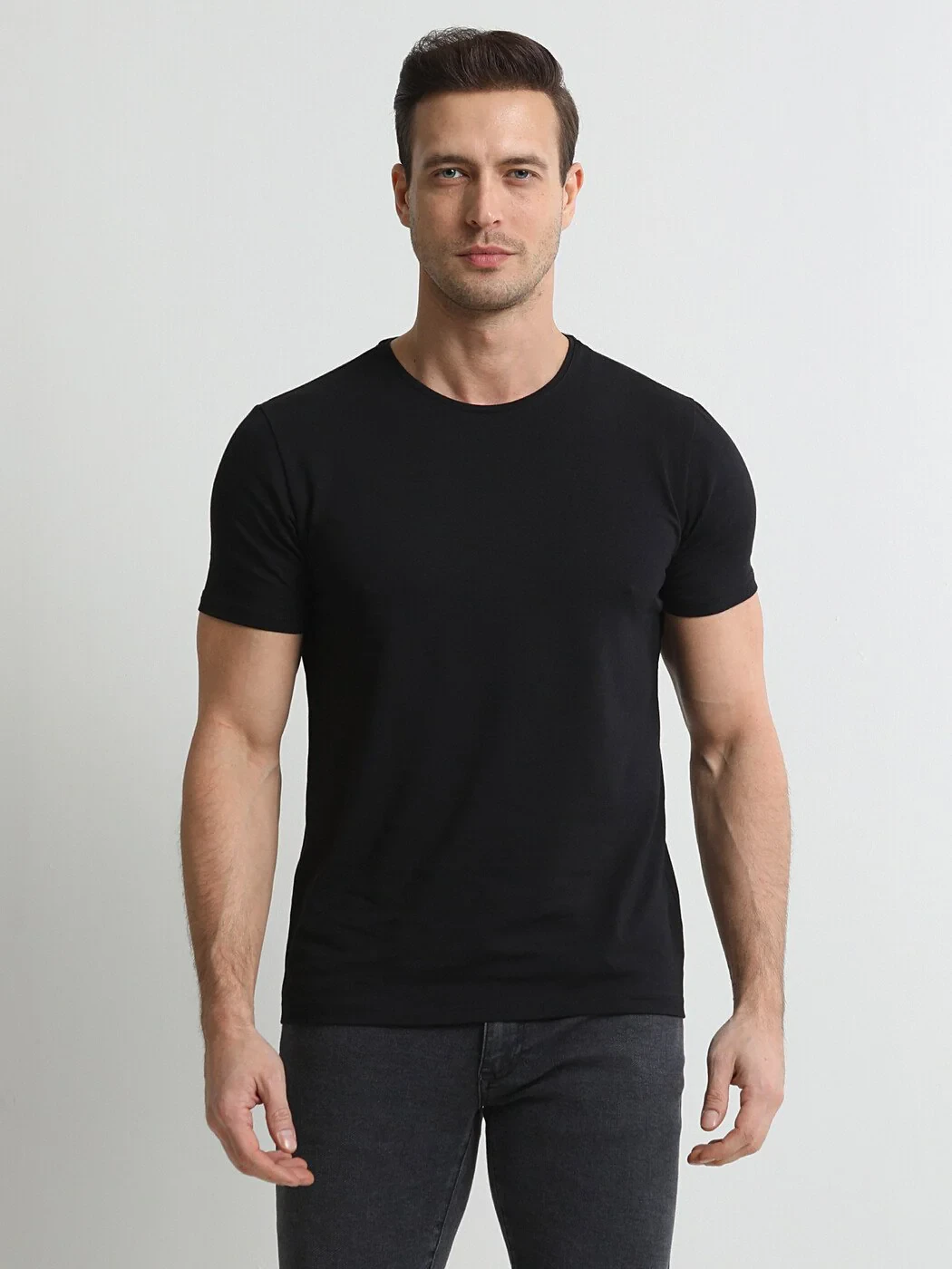Black Cotton Blended T-Shirt - 1