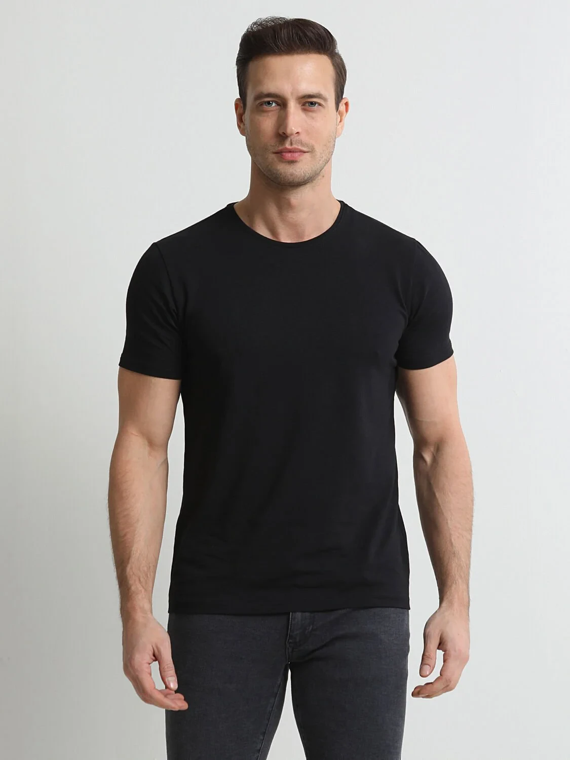 Black Cotton Blended T-Shirt - 1