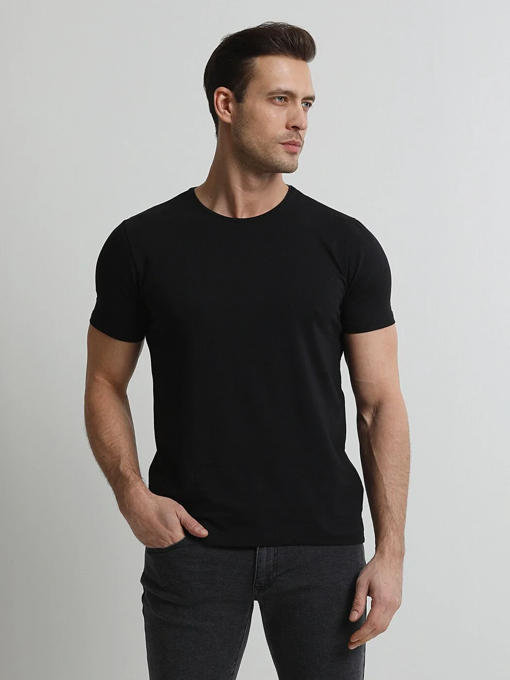 Black Cotton Blended T-Shirt - 3