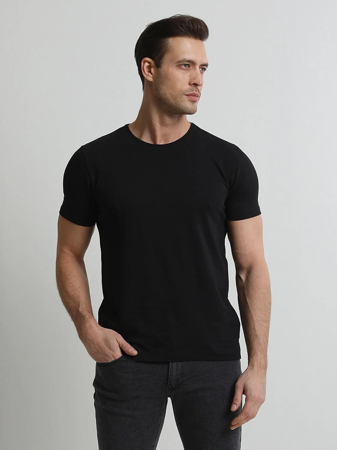 Black Cotton Blended T-Shirt - 3