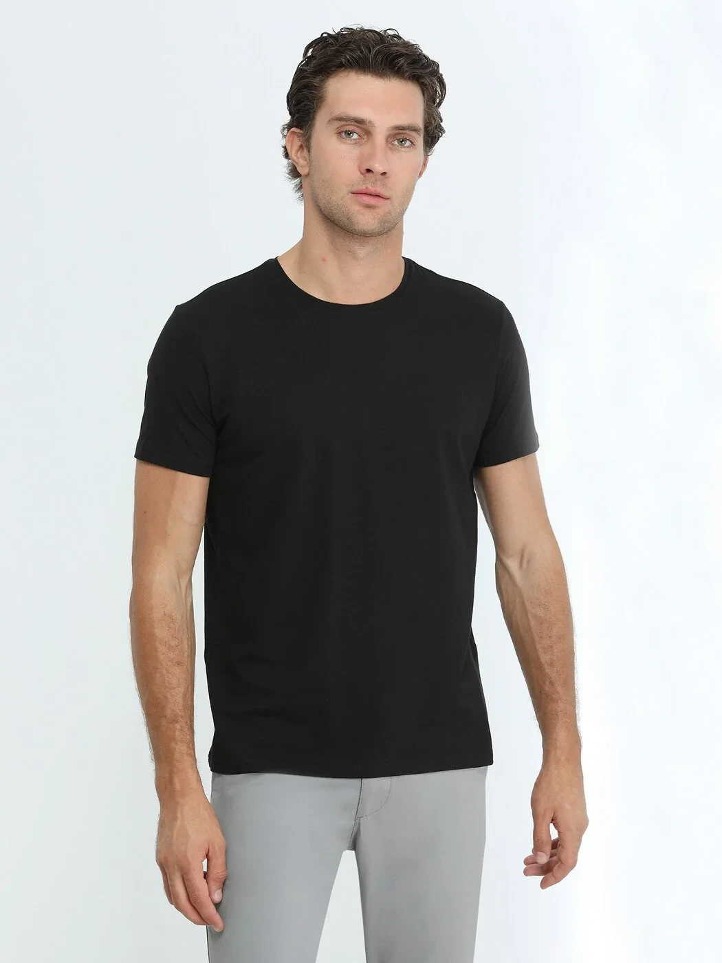 Black Cotton Blended T-Shirt - 1