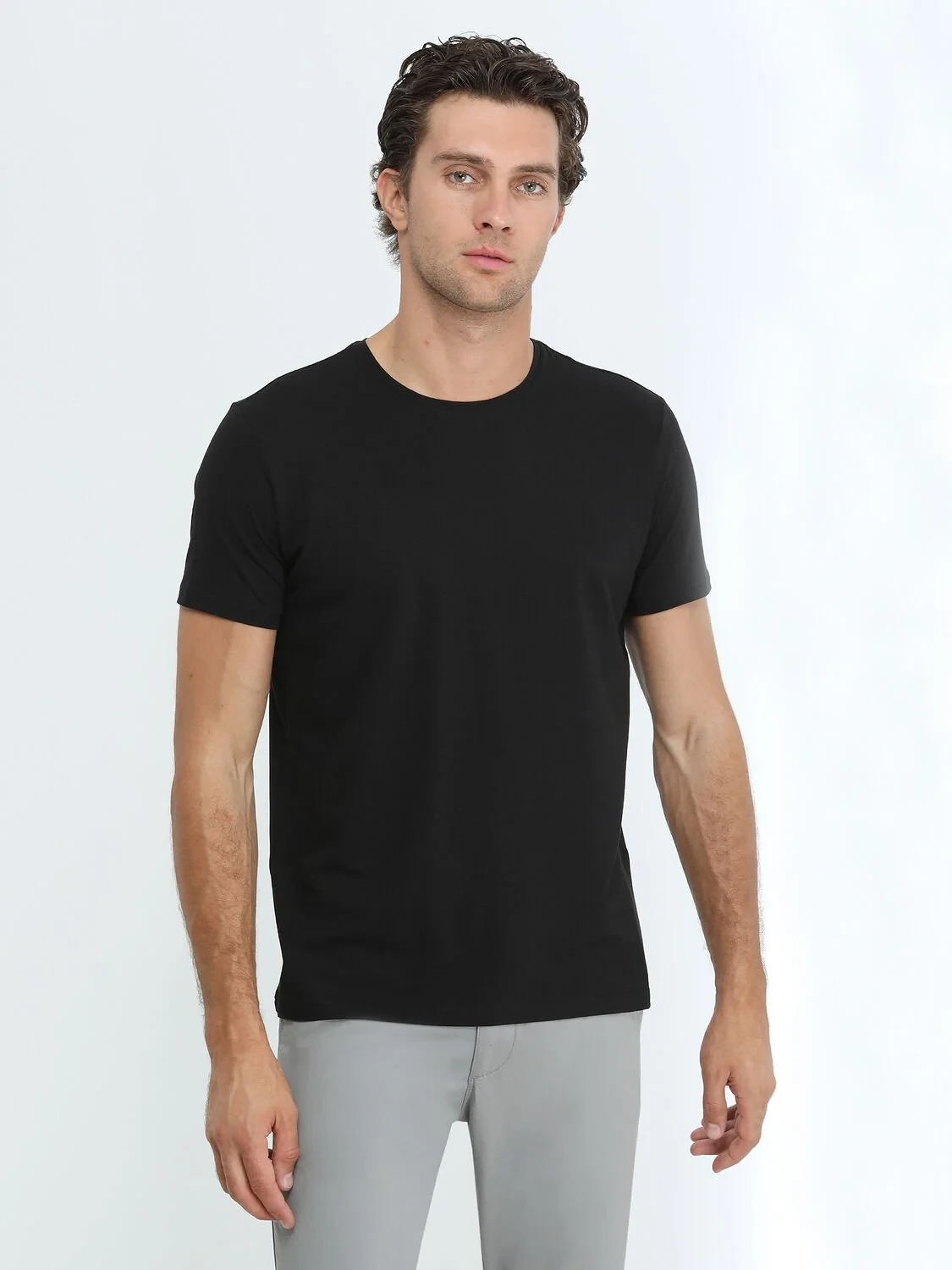 Black Cotton Blended T-Shirt - 1