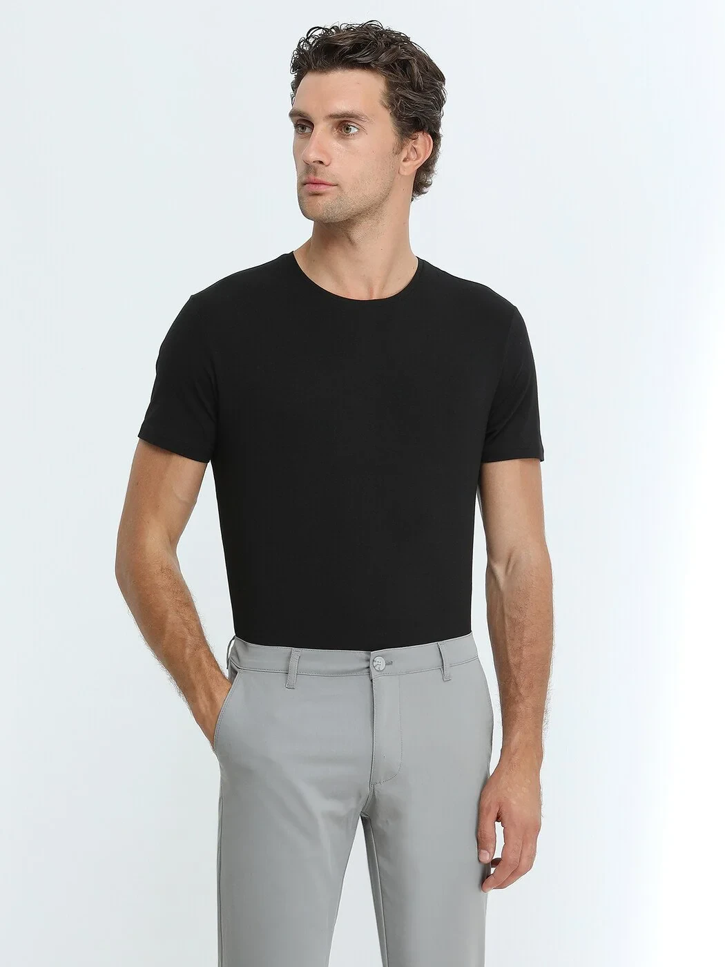 Black Cotton Blended T-Shirt - 3