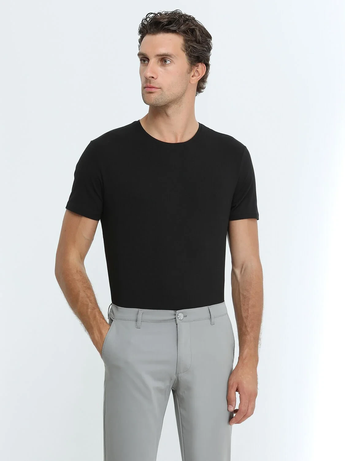 Black Cotton Blended T-Shirt - 3