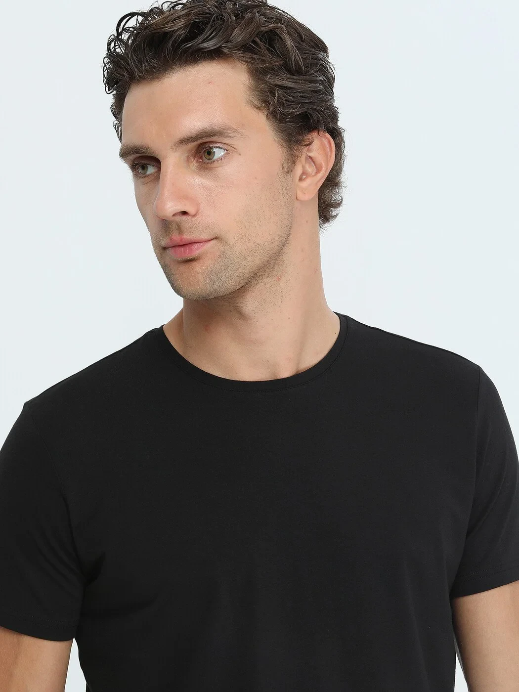 Black Cotton Blended T-Shirt - 4