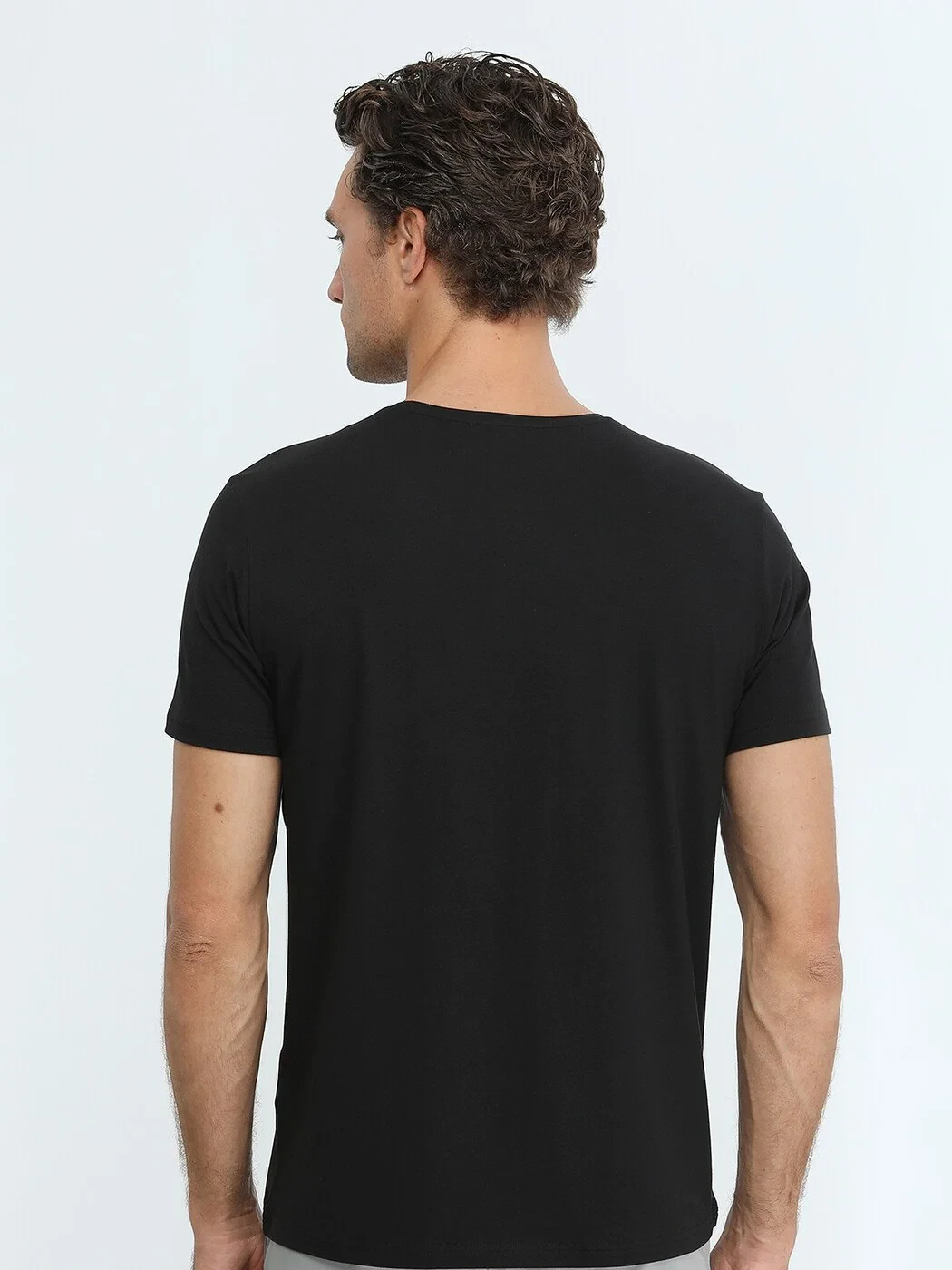 Black Cotton Blended T-Shirt - 5