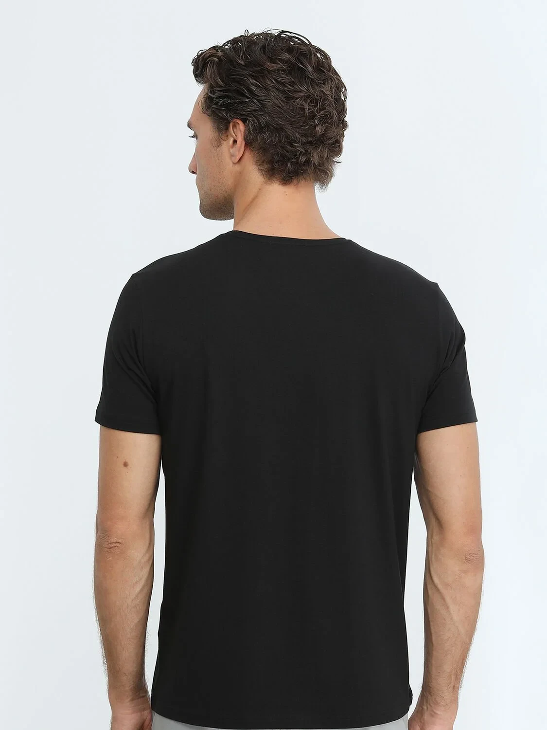 Black Cotton Blended T-Shirt - 5