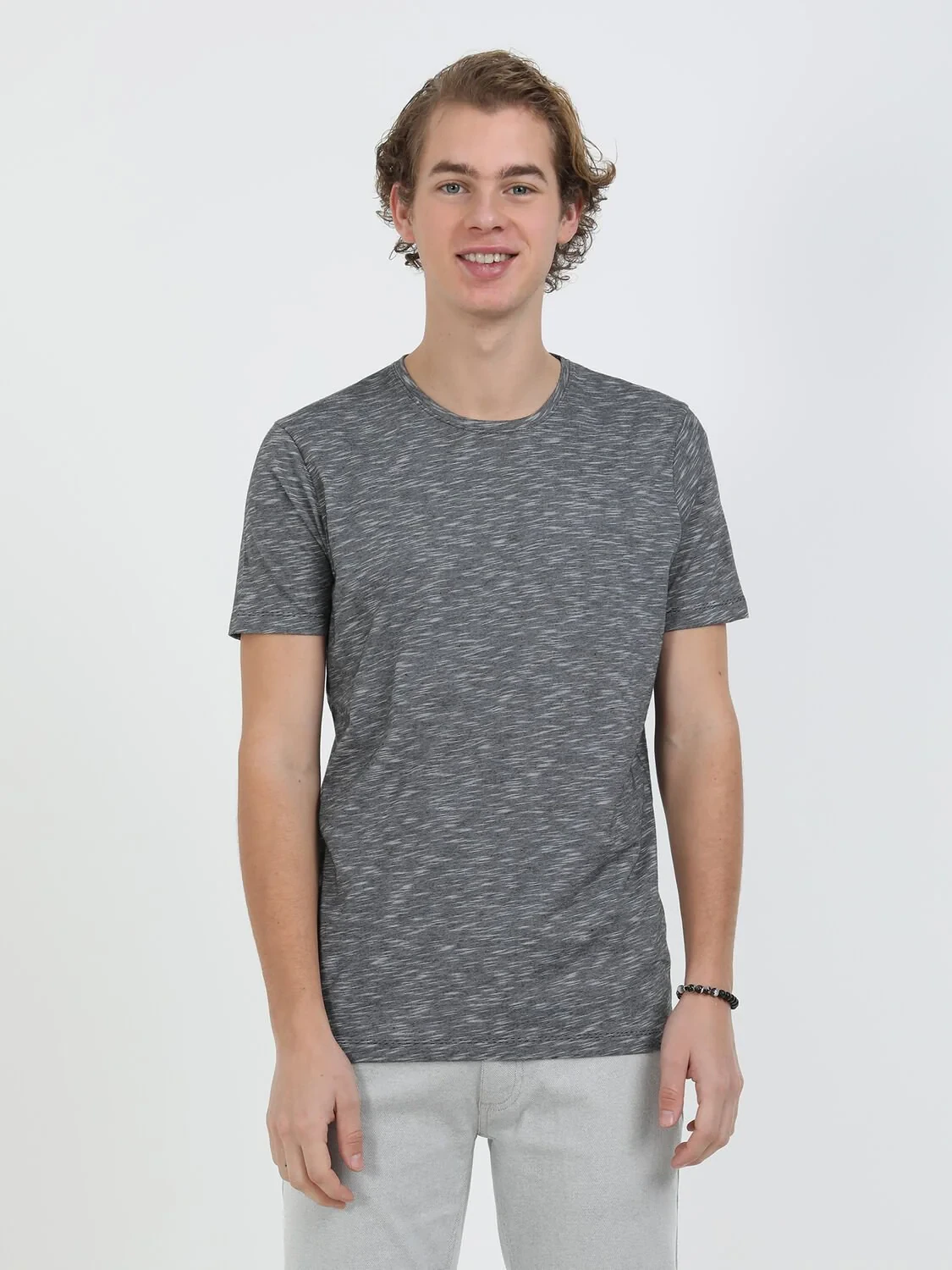 Black Crew Neck Cotton Blended T-Shirt - 1