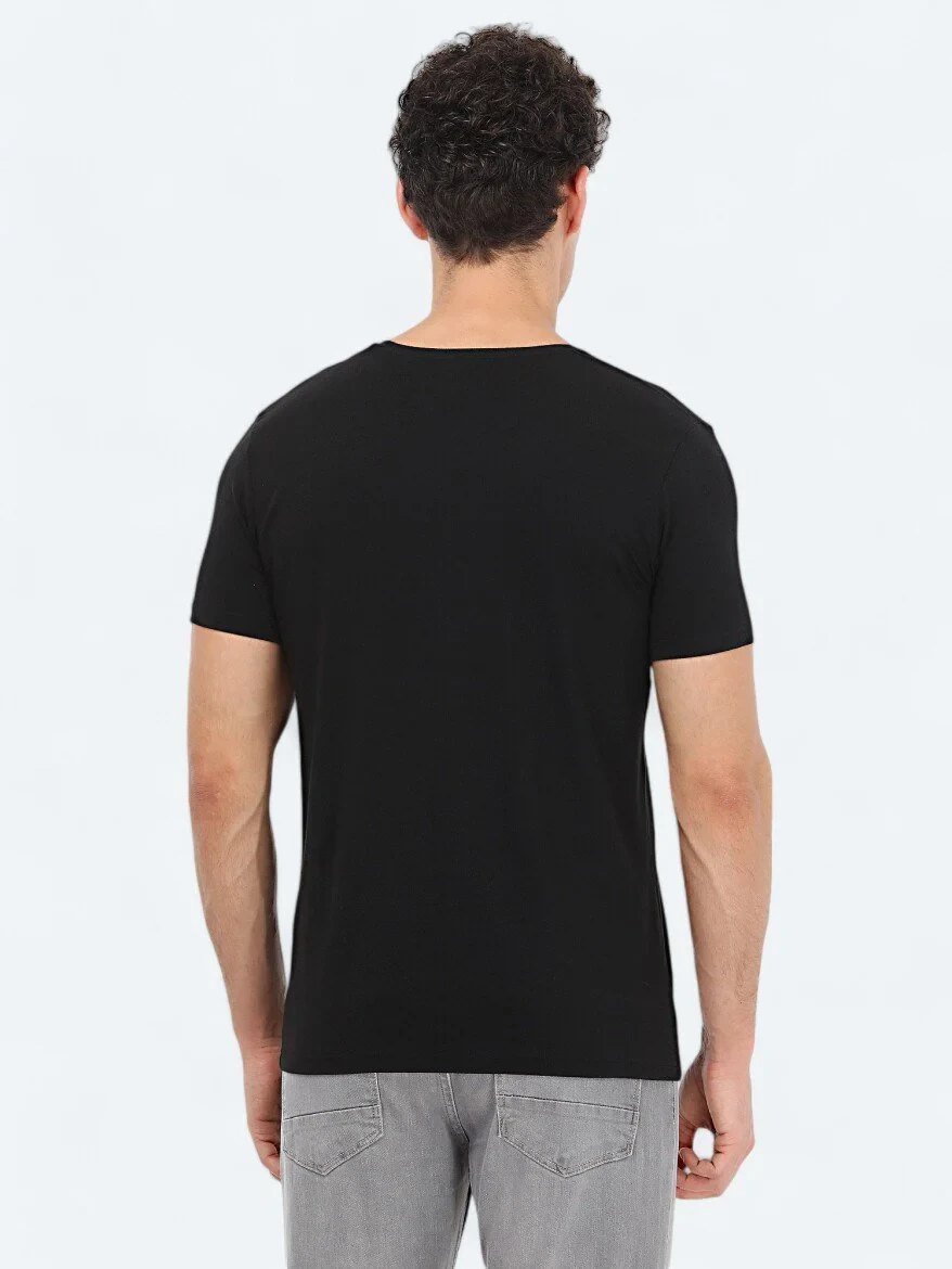 Black Crew Neck Cotton Blended T-Shirt 