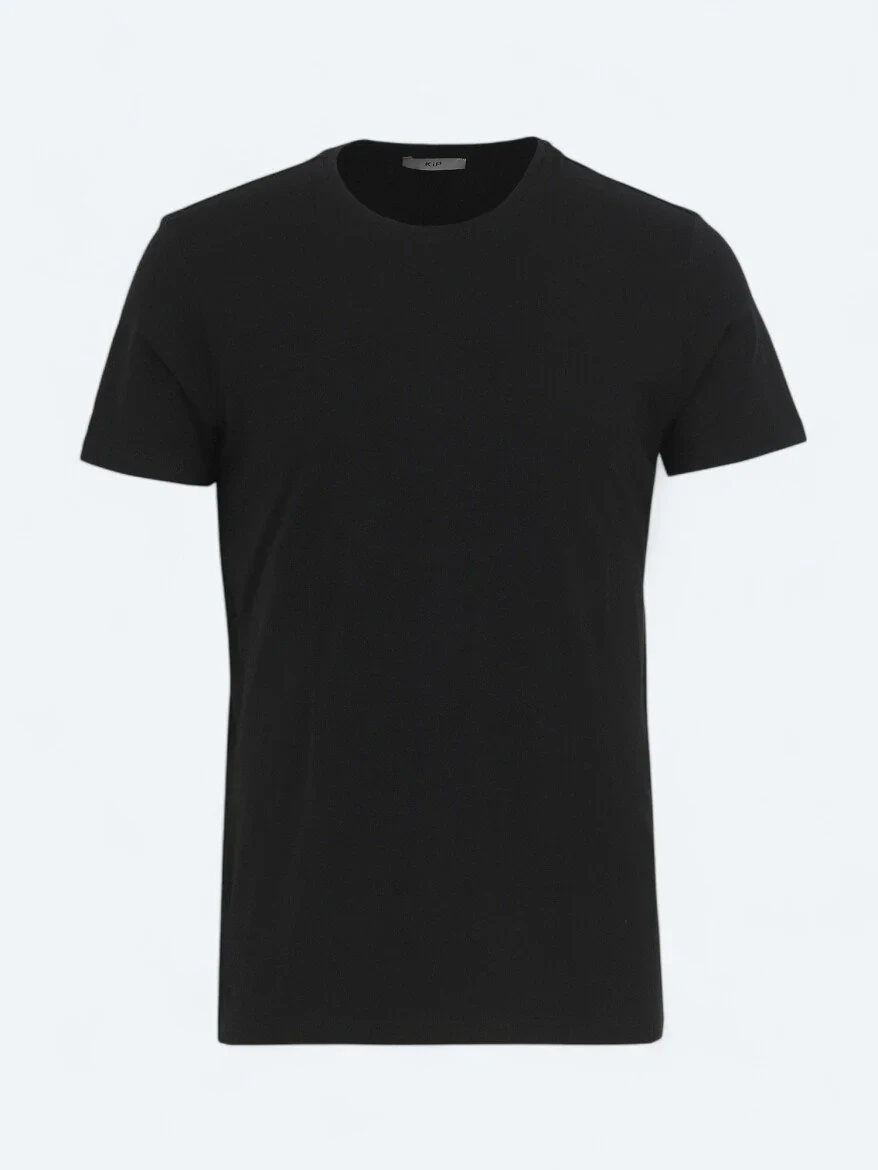 Black Crew Neck Cotton Blended T-Shirt - 5