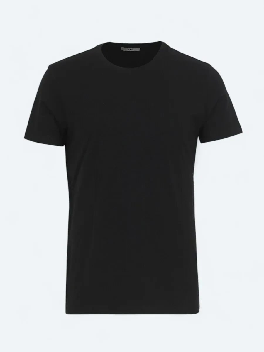 Black Crew Neck Cotton Blended T-Shirt - 5