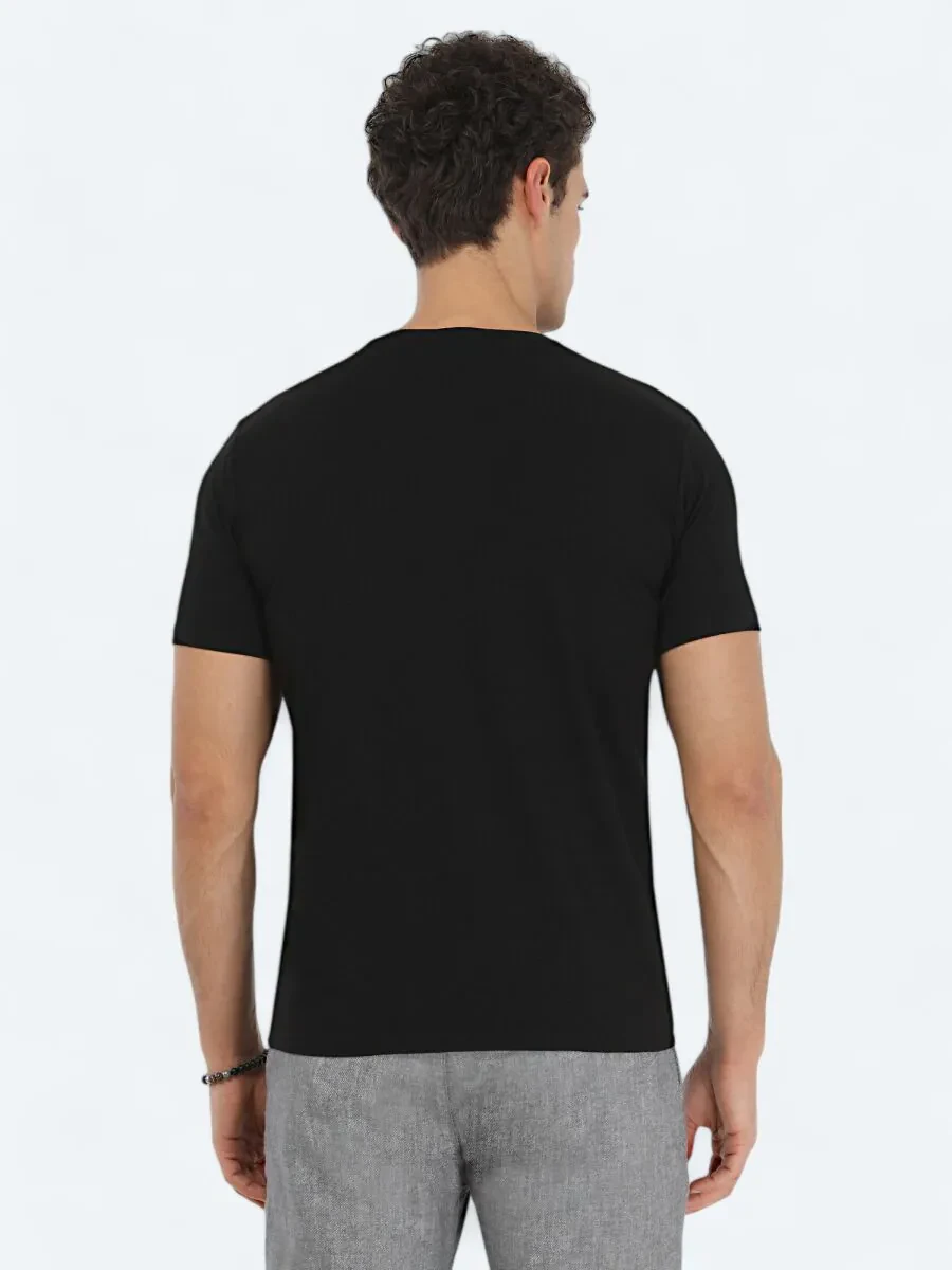 Black Crew Neck Cotton Blended T-Shirt - 5