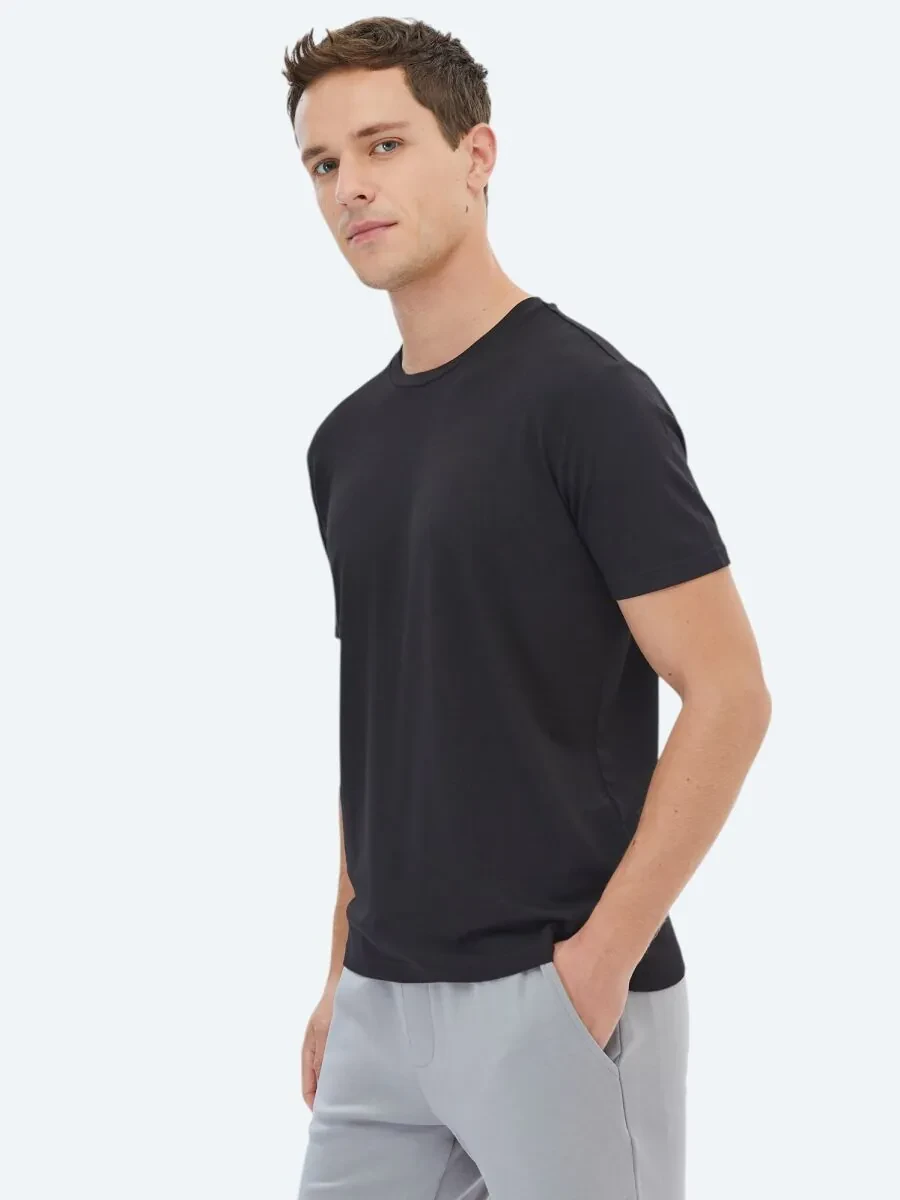 Black Crew Neck Cotton Blended T-Shirt - 1