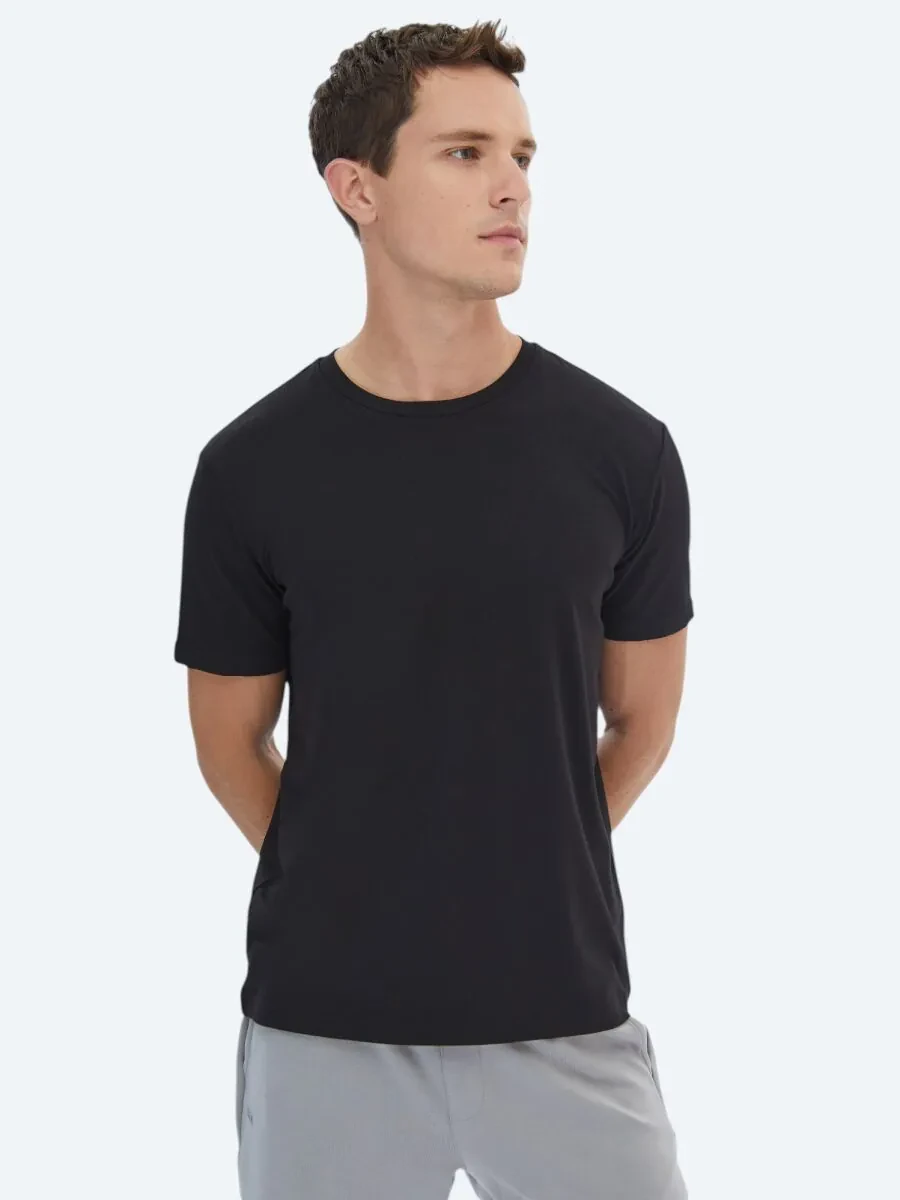 Black Crew Neck Cotton Blended T-Shirt - 3