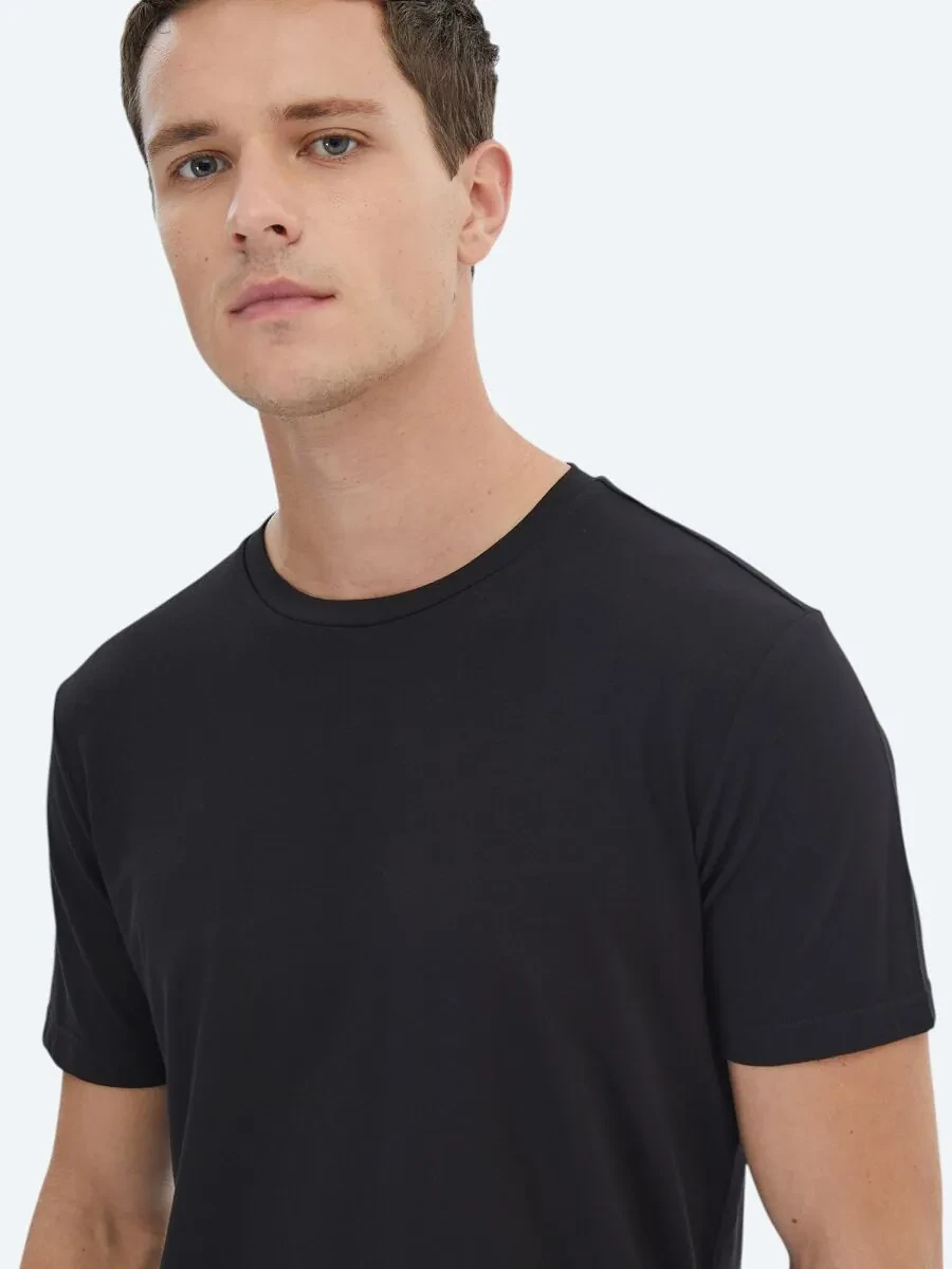 Black Crew Neck Cotton Blended T-Shirt - 4