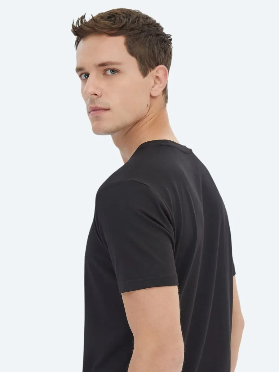 Black Crew Neck Cotton Blended T-Shirt - 5