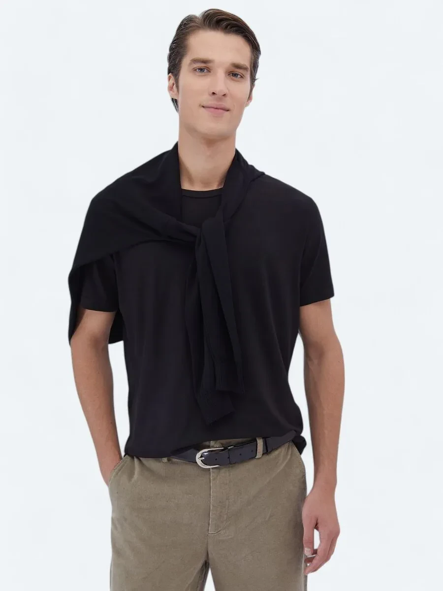 Black Crew Neck Cotton Blended T-Shirt - 3