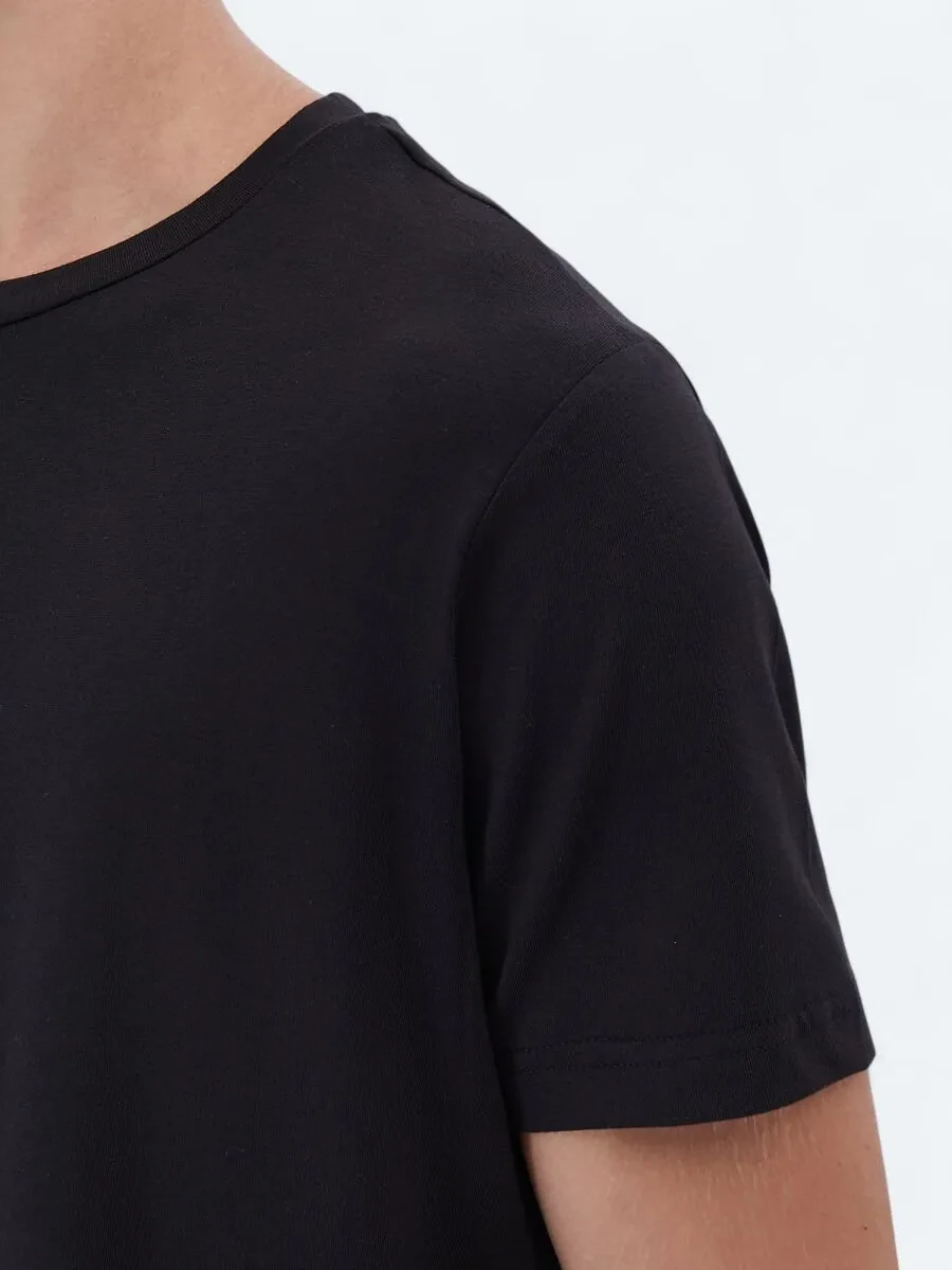 Black Crew Neck Cotton Blended T-Shirt - 4